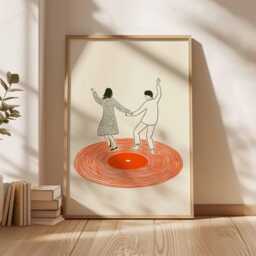 Dancing Couple Wall Art Print, Retro Record Player Poster, Modern Music Inspired Illustration For Home Bar Or Living Room - thumbnail 3