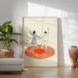 Dancing Couple Wall Art Print, Retro Record Player Poster, Modern Music Inspired Illustration For Home Bar Or Living Room - thumbnail 2