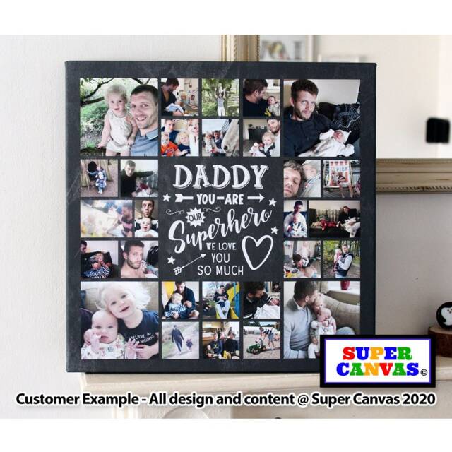 Dad Daddy My Superhero Personalised 28 Picture Photo Collage Framed Family Canvas Print Unique Fathers Day Birthday Gift - image 1