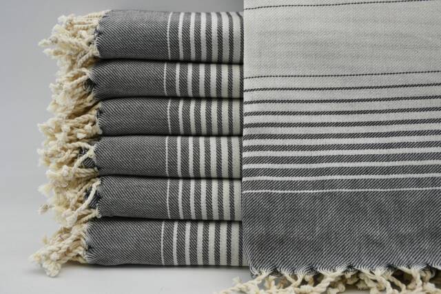 "Black Towel, Striped Towel, Hammam Towel, Cotton Towel, Turkish Towel, , 40""x60" - image 1