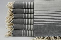 "Black Towel, Striped Towel, Hammam Towel, Cotton Towel, Turkish Towel, , 40""x60" - thumbnail 1