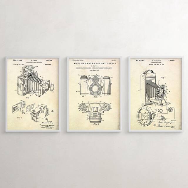 Photography Camera Patent Poster, Photo Studio Vintage Wall Art, Inventions Blueprint, Photographer Gift, Set Of 3 Prints - image 1