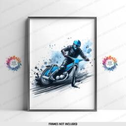 Speedway Wall Art - Set Of 3 Prints - Motorcycle Print Motocross Posters Motor Bike Artwork Boys Room Decor Blue Dirt - thumbnail 3