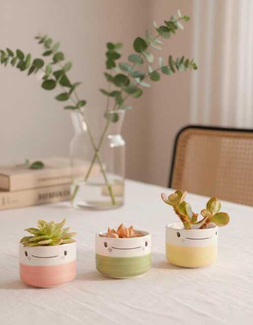 Cute Ceramic Planter With Smiling Face For Succulent, Handmade Ceramic Planters & Pots, Plant Pot, Original Modern Flower Pot - image 1