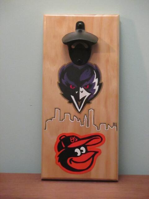 Baltimore Skyline Ravens Orioles Angry Birds Wall Mounted Wooden Magnetic Bottle Opener With Magnetic Cap Catcher Bottle Opener - image 1