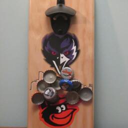 Baltimore Skyline Ravens Orioles Angry Birds Wall Mounted Wooden Magnetic Bottle Opener With Magnetic Cap Catcher Bottle Opener - thumbnail 2