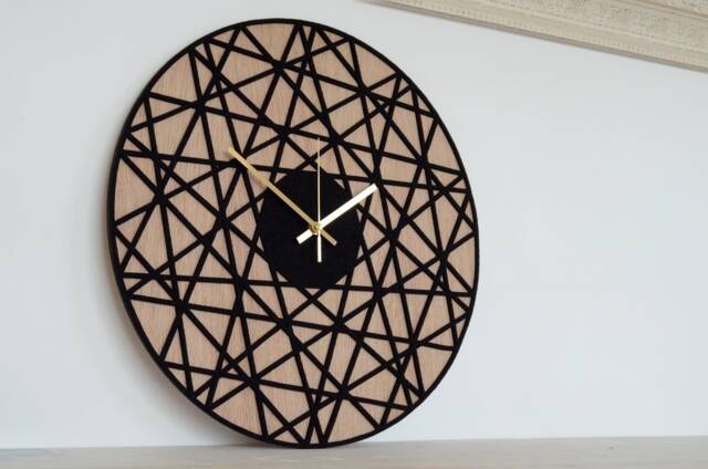 Felt Wall Clock Polygonal - & Wood Living Room Clock, Silent Natural Oak Gift For Home, Home Decor, Modern Clocks - image 1