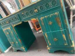 Vintage Old Charm Linenfold Dressing Table With Mirror Restored & Painted
