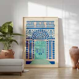 Blue Green Door Poster - Folk Architectural Entrance Art Graphic Mediterranean Wall Print - thumbnail 3