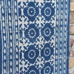 Cotton Indigo Blue Hand Block Print Runner Indian Rug - Washble Pure Rug Dhurrie - thumbnail 4