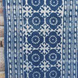 Cotton Indigo Blue Hand Block Print Runner Indian Rug - Washble Pure Rug Dhurrie - thumbnail 3