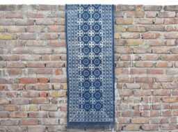 Cotton Indigo Blue Hand Block Print Runner Indian Rug - Washble Pure Rug Dhurrie - thumbnail 1