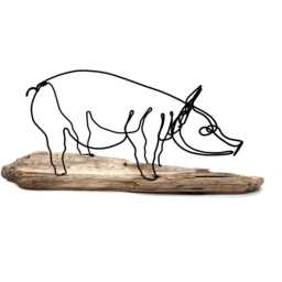 Pig Wire Sculpture Handmade One Line Art On Driftwood - thumbnail 2