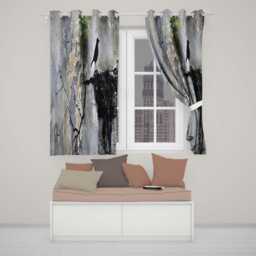 Black Bird With Growing Tree On Cracked Wall Modern Unique Artwork For Home Decor Readymade Eyelet Ring Top Thermal 100% Blackout Curtains - thumbnail 2