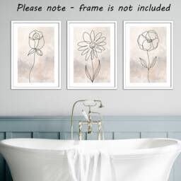 Neutral Flower Botanical Line Art Set Of 3 Unframed Prints, Minimalist Abstract Wall Decor, Rose Sunflower Poppy Flowers, Pinks - thumbnail 3