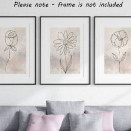Neutral Flower Botanical Line Art Set Of 3 Unframed Prints, Minimalist Abstract Wall Decor, Rose Sunflower Poppy Flowers, Pinks - thumbnail 2
