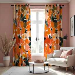 Bold Orange Abstract Floral Curtains, Painterly Oversized Flower Pattern Drapes, Modern Artistic Botanical Panels - thumbnail 4