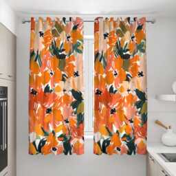 Bold Orange Abstract Floral Curtains, Painterly Oversized Flower Pattern Drapes, Modern Artistic Botanical Panels - thumbnail 3