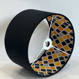 New Made By Order Luxury Double Sided Black Velvet & Yellow Retro Inside Pattern Drum Shape Lamp Shade Pendant Light - thumbnail 4