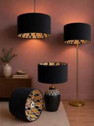 New Made By Order Luxury Double Sided Black Velvet & Yellow Retro Inside Pattern Drum Shape Lamp Shade Pendant Light