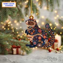 Custom Name Scandinavian Style Beaver Personalized Ornament, Christmas Tree Hanging Decor, 2D Flat Acrylic Ornament Holiday Gift - thumbnail 2