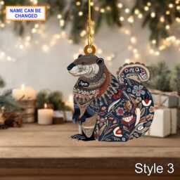 Custom Name Scandinavian Style Beaver Personalized Ornament, Christmas Tree Hanging Decor, 2D Flat Acrylic Ornament Holiday Gift - thumbnail 3