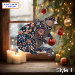 Custom Name Scandinavian Style Beaver Personalized Ornament, Christmas Tree Hanging Decor, 2D Flat Acrylic Ornament Holiday Gift