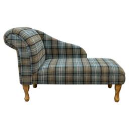 Handmade Chaise Longue Lana Blue Plaid Tartan Fabric, 45 - thumbnail 2