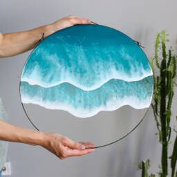 Sea & Ocean Resin Art Wall Decor, Fluid On Glass Window Hanging, Round Beach Home Window Suncatcher - thumbnail 1
