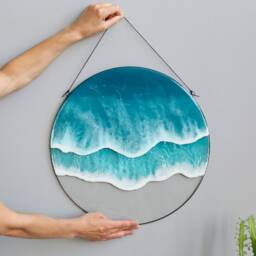Sea & Ocean Resin Art Wall Decor, Fluid On Glass Window Hanging, Round Beach Home Window Suncatcher - thumbnail 3