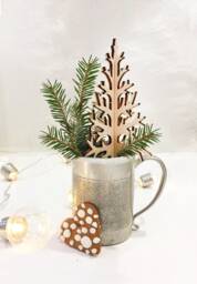 Pocket-Sized Wooden Christmas Tree - 15cm Laser-Cut Birch Plywood Tabletop Unique Postcard-Sized Holiday Decor - thumbnail 1
