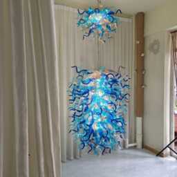 Bright Luxury Blue Colors Staircase Lighting Decoration Hand Made Diy Blown Glass Chandelier - thumbnail 3