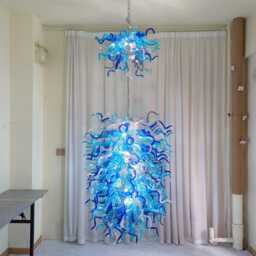 Bright Luxury Blue Colors Staircase Lighting Decoration Hand Made Diy Blown Glass Chandelier - thumbnail 1