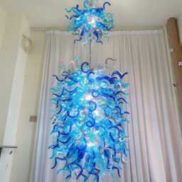 Bright Luxury Blue Colors Staircase Lighting Decoration Hand Made Diy Blown Glass Chandelier - thumbnail 2