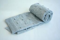 Light Grey Popcorn Knit Baby Blanket in Alpaca Blend Yarn, For A Boy Or Girl - thumbnail 1