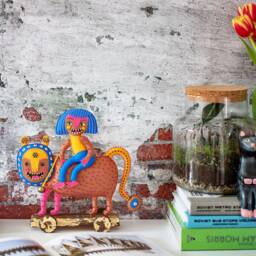 Handmade Beast With Rider Fabric Art Sculpture On Wheels - thumbnail 3