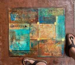 Hand-Painted Abstract Fossils Floorcloth Earth Tone Canvas Rug