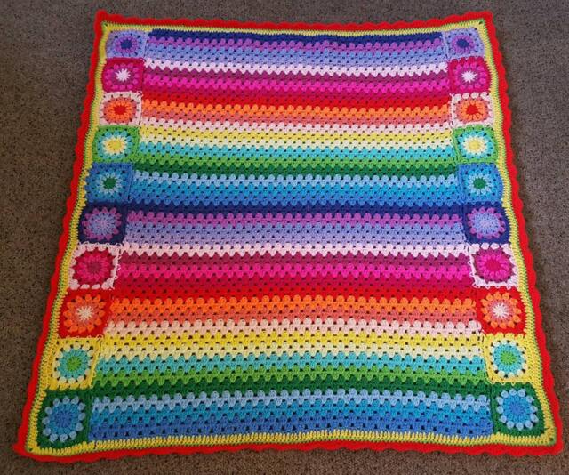 Handmade Rainbow Crochet Baby Blanket - Granny Stripe & Square Design - image 1