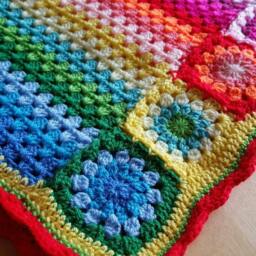 Handmade Rainbow Crochet Baby Blanket - Granny Stripe & Square Design - thumbnail 3