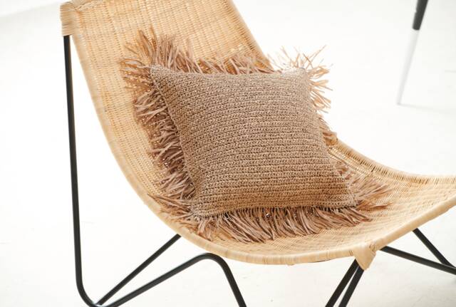 Raffia Pillow Cover, Crochet Cushion, Throw Pillow, Handmade Cushion Fringe Cover 18x18 - image 1