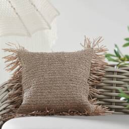 Raffia Pillow Cover, Crochet Cushion, Throw Pillow, Handmade Cushion Fringe Cover 18x18 - thumbnail 2