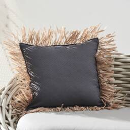 Raffia Pillow Cover, Crochet Cushion, Throw Pillow, Handmade Cushion Fringe Cover 18x18 - thumbnail 4