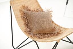 Raffia Pillow Cover, Crochet Cushion, Throw Pillow, Handmade Cushion Fringe Cover 18x18 - thumbnail 1