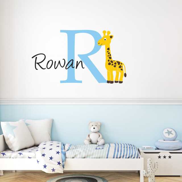 Giraffe Wall Decal With Initial & Name - Cartoon Animal Sticker - image 1