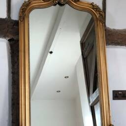 statement Arched Large Antique Gold Gilt French Arch Over Mantle Hall Wall Leaner Mirror 5Ft - thumbnail 3