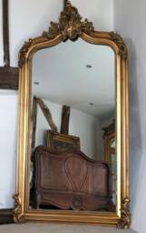 statement Arched Large Antique Gold Gilt French Arch Over Mantle Hall Wall Leaner Mirror 5Ft - thumbnail 1