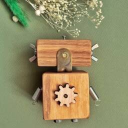 Wooden Robot Desk Decor Funny Geek Gift For College Students - thumbnail 2