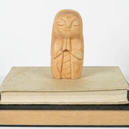 Woman Jizo Statue, Buddha Sculpture, Wood Figurine, Unique, Greeting, Wooden Jizo, Housewarming, Namasthe, Table Decor, Mother Loss Gift - thumbnail 4