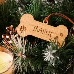 Christmas Personalised Dog Decoration - Oak Wooden Tree - thumbnail 2