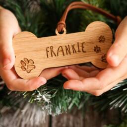 Christmas Personalised Dog Decoration - Oak Wooden Tree - thumbnail 3